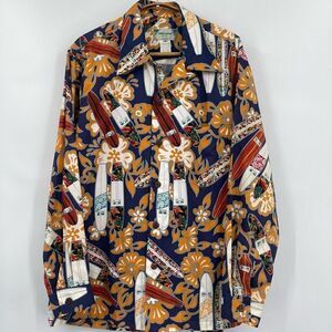 Kamehameha Multicolor All Over Print Hawaiian Button Up Shirt Size Medium